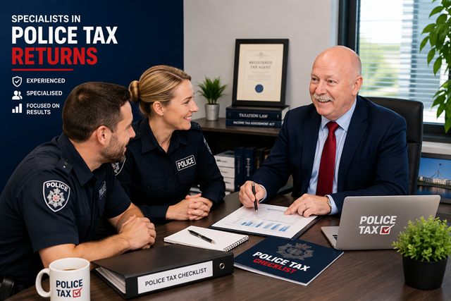 Garry Angus of PoliceTax with Australian police officers.